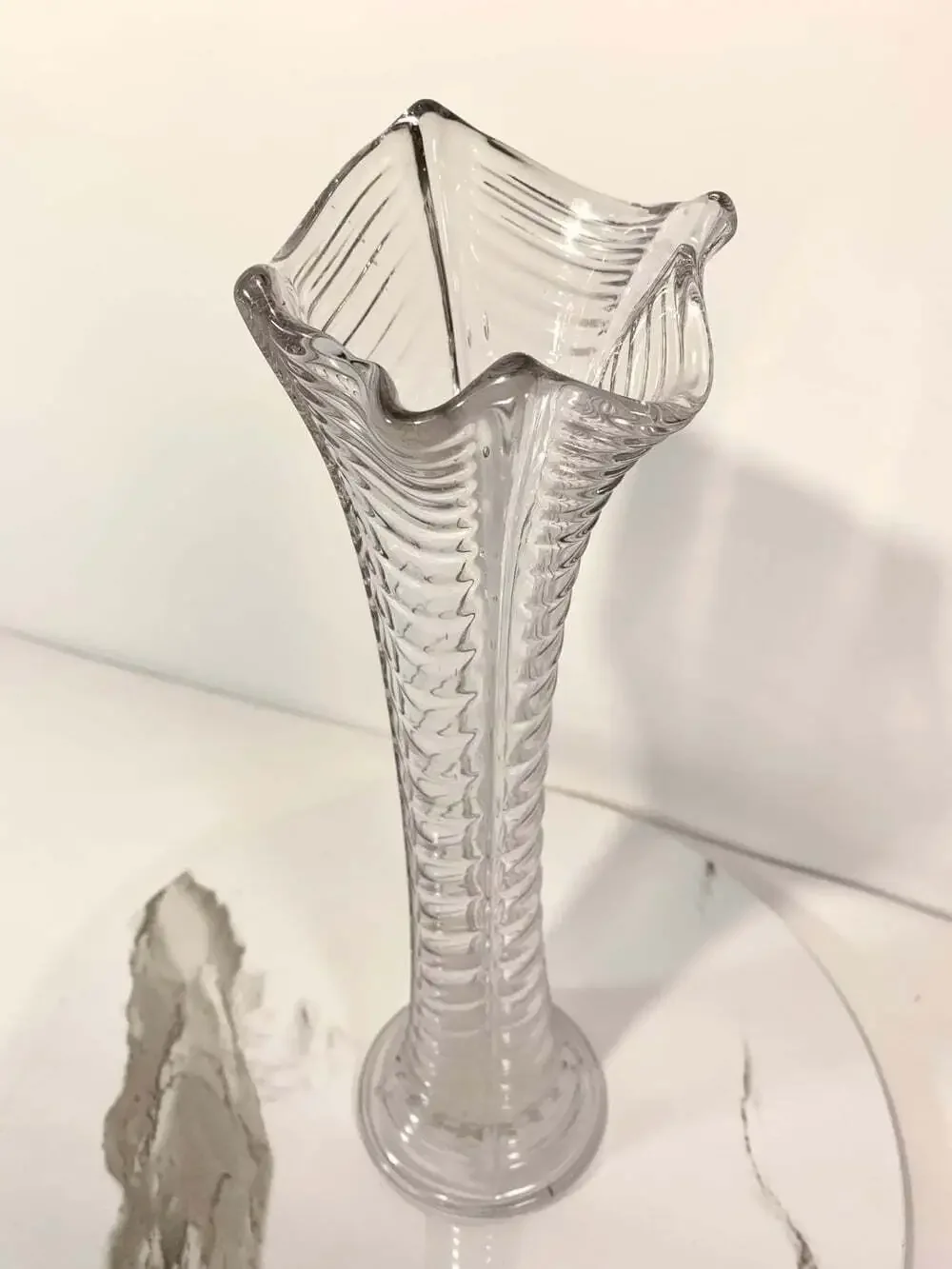 Vintage Swung  Glass Vase Art Deco Clear